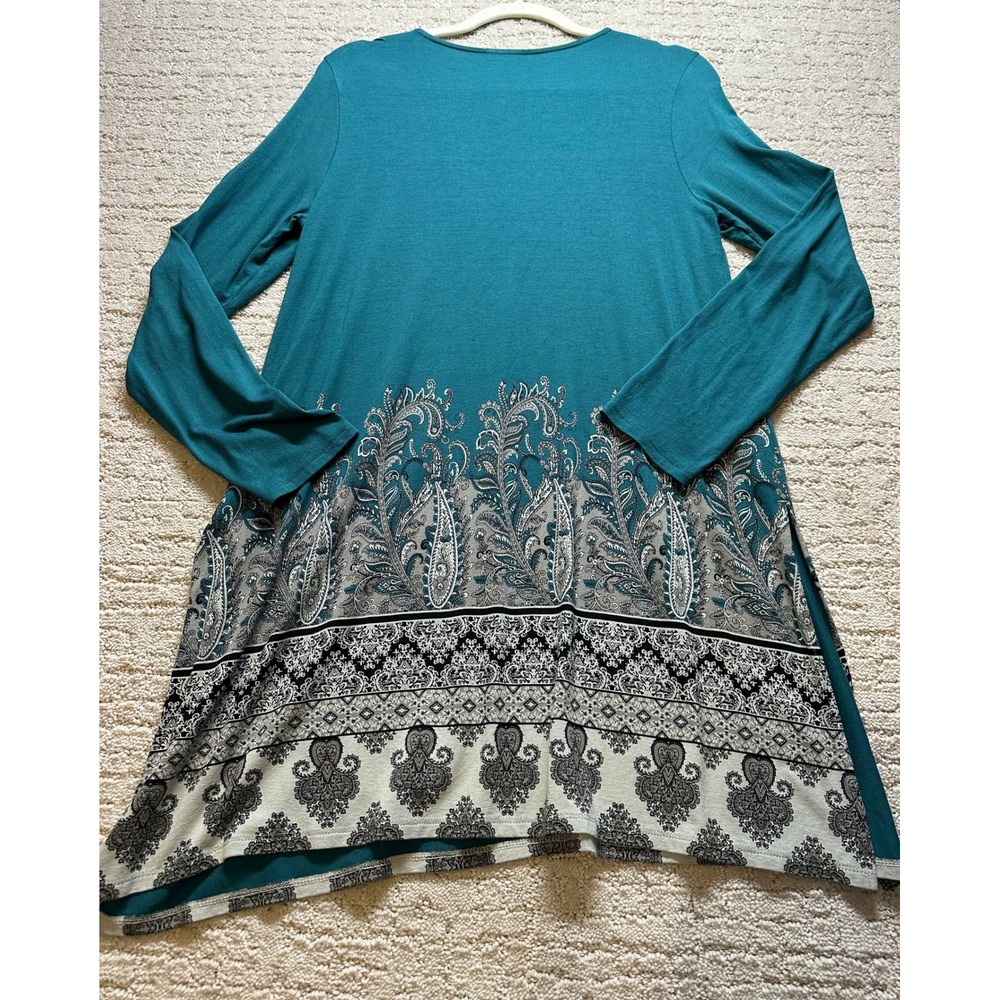 J Jill Wearever Collection Tunic Women S Teal  Paisley Border Print - Picture 7 of 8